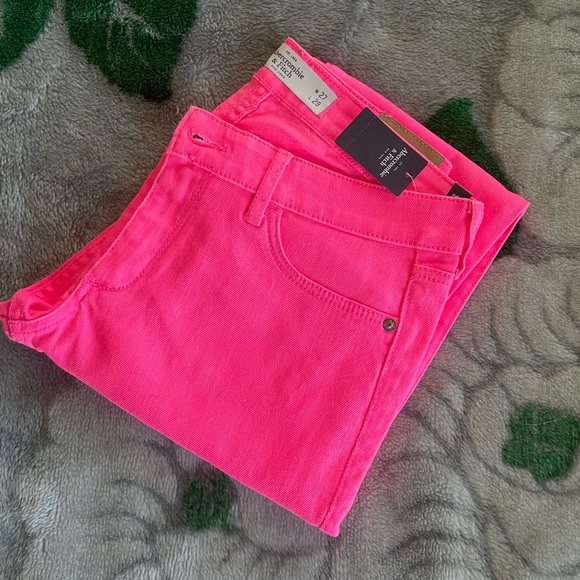 Y2K A&F Bright Neon Pink Skinny Jeans - Picture 5 of 12